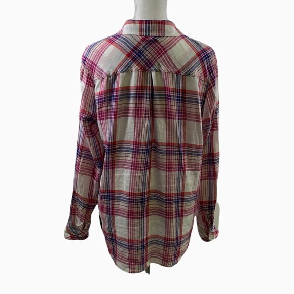 Rails Charli White Peach Fuschia Plaid Shirt Size XS - Picture 2 of 13
